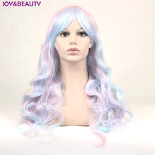 JOY& BEAUTY, 24 дюйма, термостойкие волокнистые волосы, темно-розовый, синий, Микс, выделка, объемная волна, синтетический парик для женщин, парик для косплея