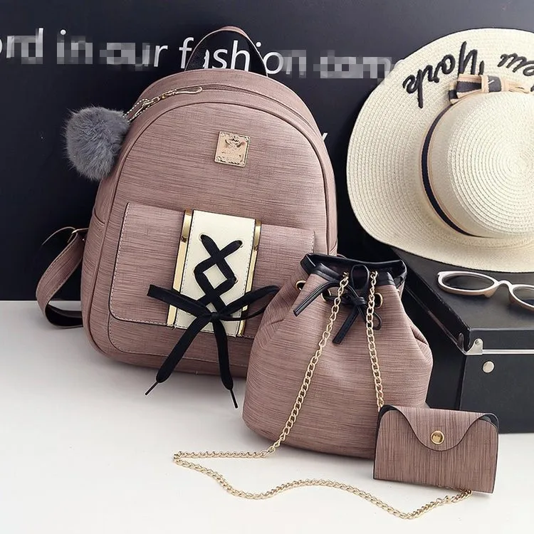 

The New Type Double Shoulder Korean Version Fashion Women's Bag Pure-colour Retro-style Three-piece Set 100 Sets Sons Mothers