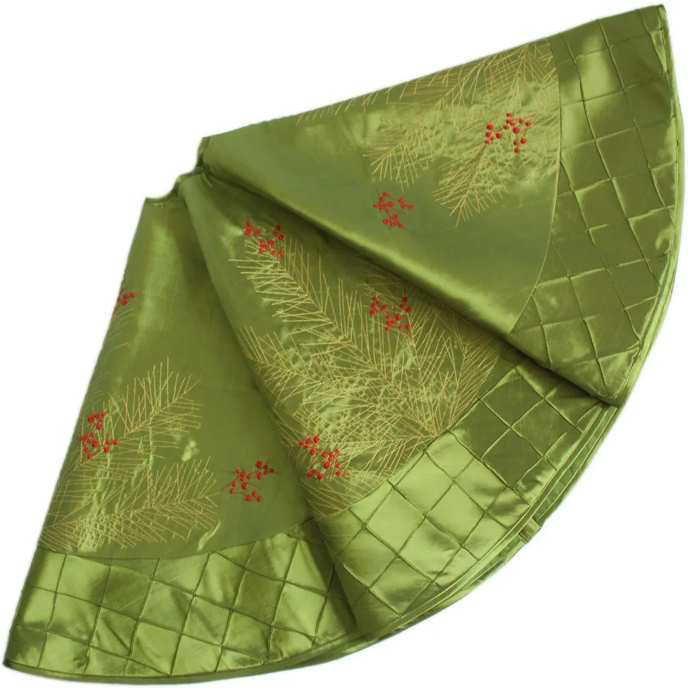 Extra Large 50 Faux Silk Berry Embroidered Deluxe Diamond Pintuck Extra Large 50 Faux Silk Berry Embroidered Deluxe Diamond Pintuck Border Christmas Tree Skirt Green P2739 In Skirts From Home Garden On