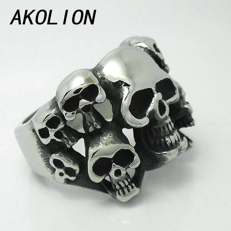 akolion punk silver rings men jewellery one piece skull titanium man ring set joias bijoux anel aneis bague anelli anillos - Skull Wedding Ring Sets akolion punk silver rings men jewellery one piece skull titanium man ring set joias bijoux anel aneis bague anelli anillos - Skull Wedding Ring Sets
