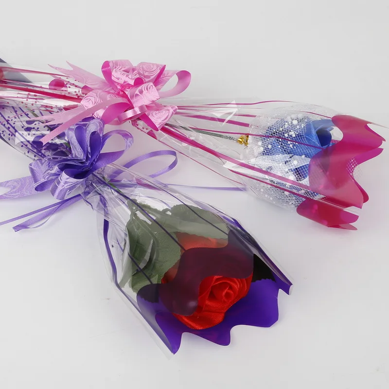 100 шт./лот, цветная подарочная упаковка, узор в виде сердца, прозрачный полиэтиленовый пакет, целлофановый пакет с галстуком-бабочкой, упаковка для цветов розы