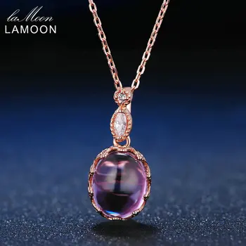 

LAMOON 10x8mm 3.2ct Natural Purple Amethyst 925 Sterling Silver Jewelry Simple Chain Pendant Necklace S925 LMNI021