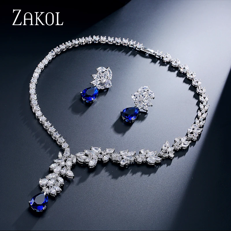 

ZAKOL Unique Round And Marquise Zircon Surrounded Jewelry Set Sliver Color Cluster Drop Jewelry For Women Best Gift FSSP005