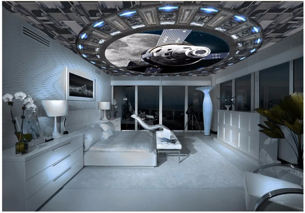 Wdbh пользовательские фото 3d потолочные фрески обои космический корабль Space планета Home Decor 3D настенные фрески обои для гостиной стены 3d