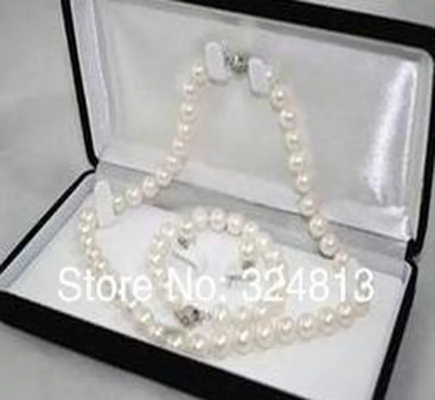 7-8 мм белый, культурная жемчужина акоя ожерелье комплект из браслета и серег#1133