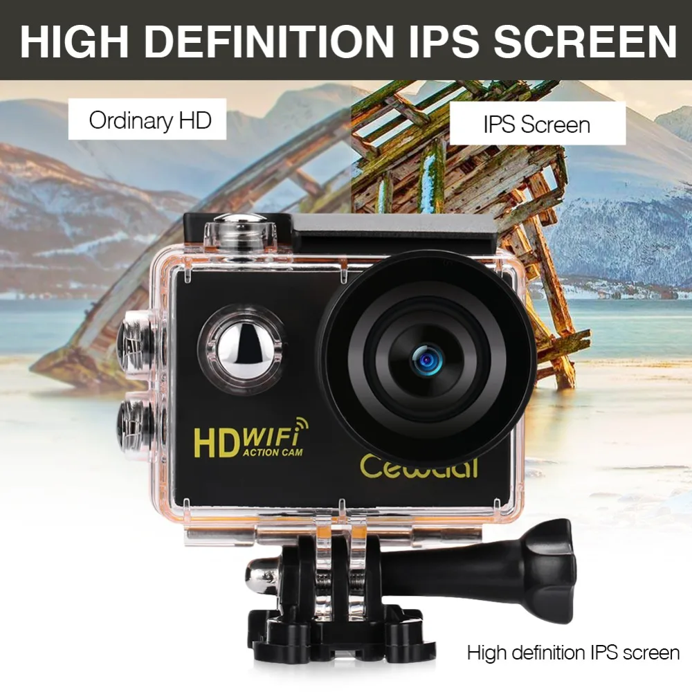 

Cewaal Action Camera 120 Degree 1080P HD 4K Camcorder Wifi 2.0 Inch IPS screen DVR Sports Camera Diving Hiking Waterproof Camera