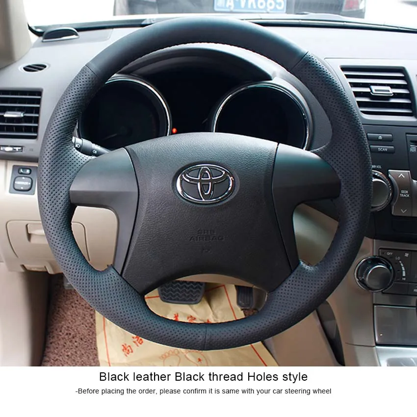 PONSNY автомобильный Редуктор/рулевое управление чехол из натуральной кожи для Toyota Highlander 2009-2013 Camry 2009-2011 Авто сшитый вручную чехол - Название цвета: Wheel Covers Black