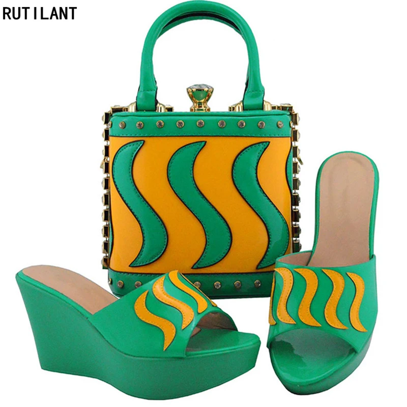 

New Arrival Shoes and Bag Set African Sets 2018 Shoes Woman High Heel Shoes and Bags To Match for Wedding Slip on Women Pumps
