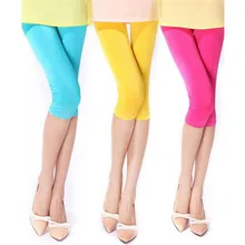 CUHAKCI, женские летние леггинсы, сексуальные однотонные леггинсы, яркие неоновые, растягивающиеся, короткие джеггинсы, для фитнеса, балета, укороченные брюки