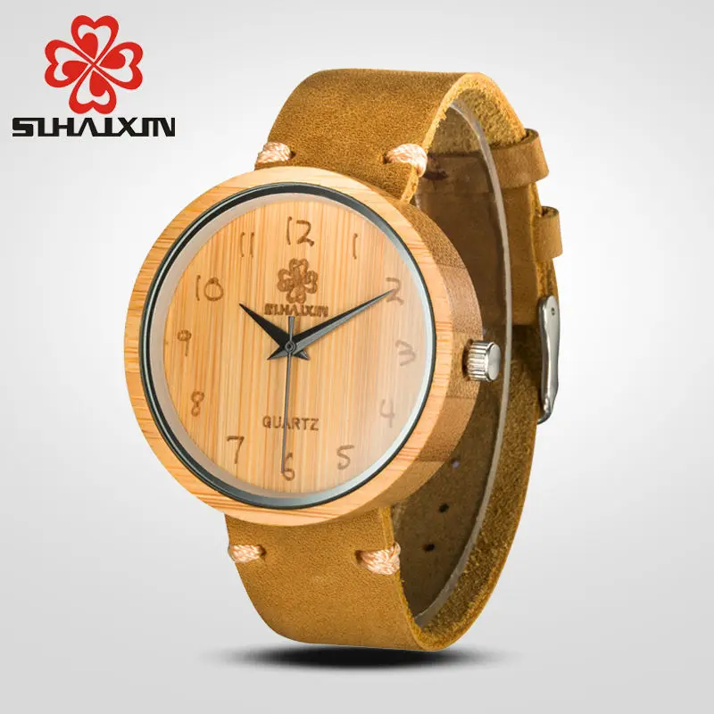 

SIHAIXIN Wood Watch Men Luxury Brand With Genuine Leather Strap Bamboo Wooden Watches Male Quartz Wristwatches Clock For Mens