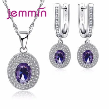 

Round Purple Oval Cut Amethyst Pendant Necklace Earrings For Women Wedding Fashion 925 Sterling Silver Jewelry Sets