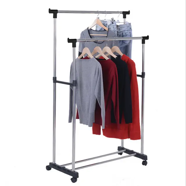 Newest Clothes Hanging Rail Portable Adjustable Garment Rack Rolling Cloth Dryer Organizer With Shoes Shelf Stretching