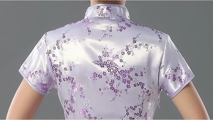 Black Chinese Traditional Dress Sexy Women Satin Qipao Long Cheongsam Flower Size S M L XL XXL XXXL 4XL 5XL 6XL LG04