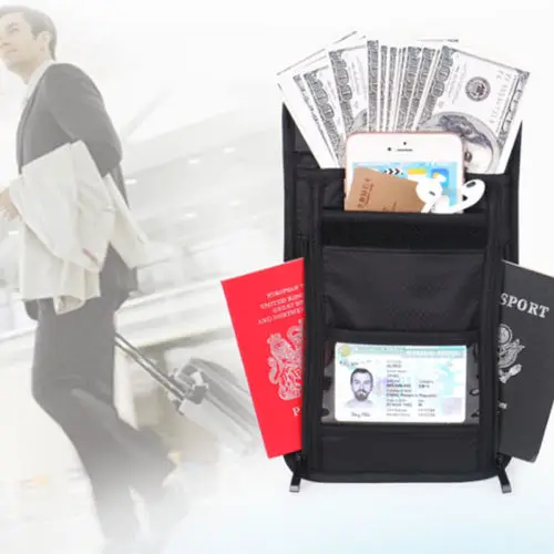 

RFID Blocking Money Pouch Bags Travel Passport ID Card Phone Holder Neck Wallet Bag Purse Hangable Travel Organizer Container