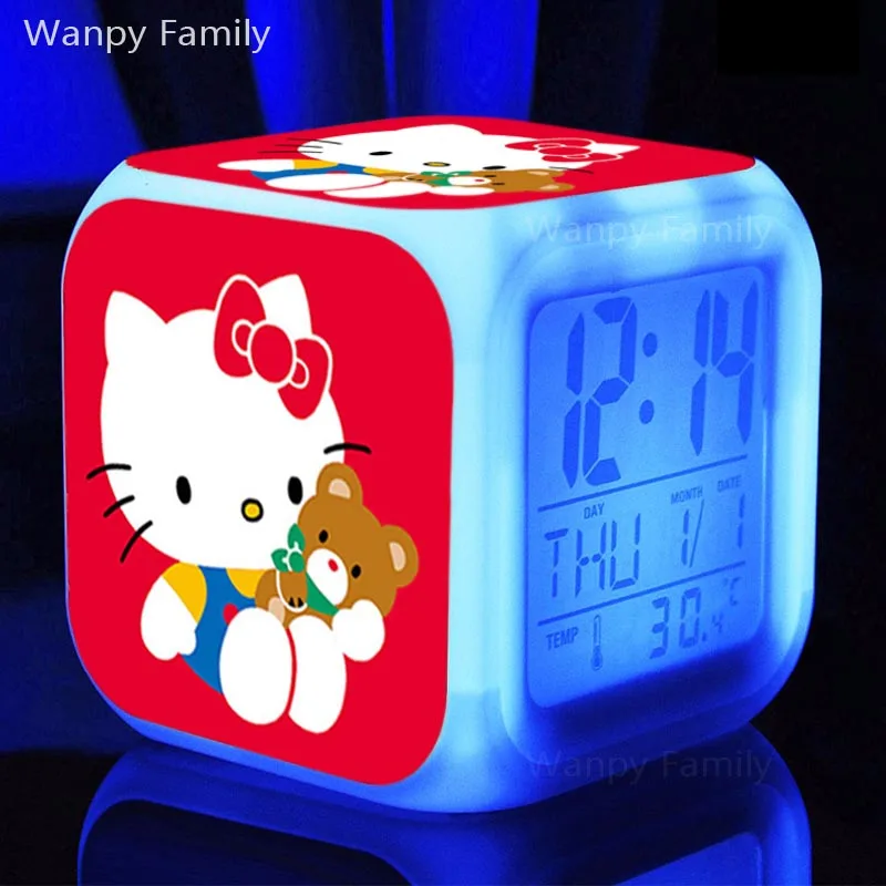 Очень милый будильник hello kitty, светящийся светодиодный музыкальный Будильник для детей, Многофункциональный Будильник
