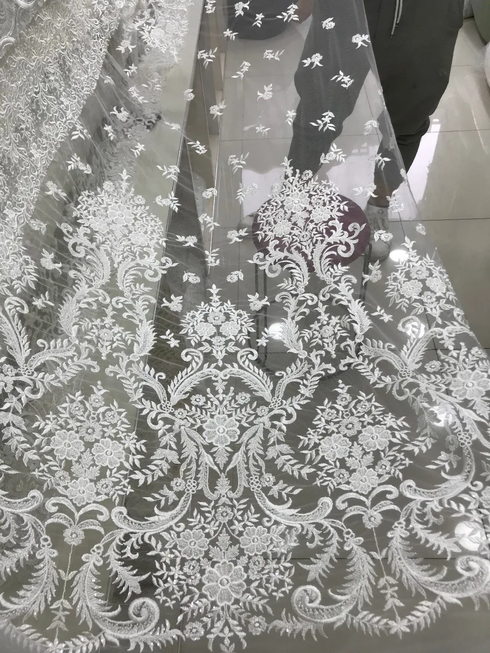

Beautiful embroidered lace with lots of beads ZH187818 for wedding dress top quality african tulle lace fabric