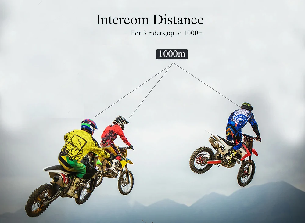 WT003 1000m Motorcycle Helmet Bluetooth Wireless Walkie Talkie