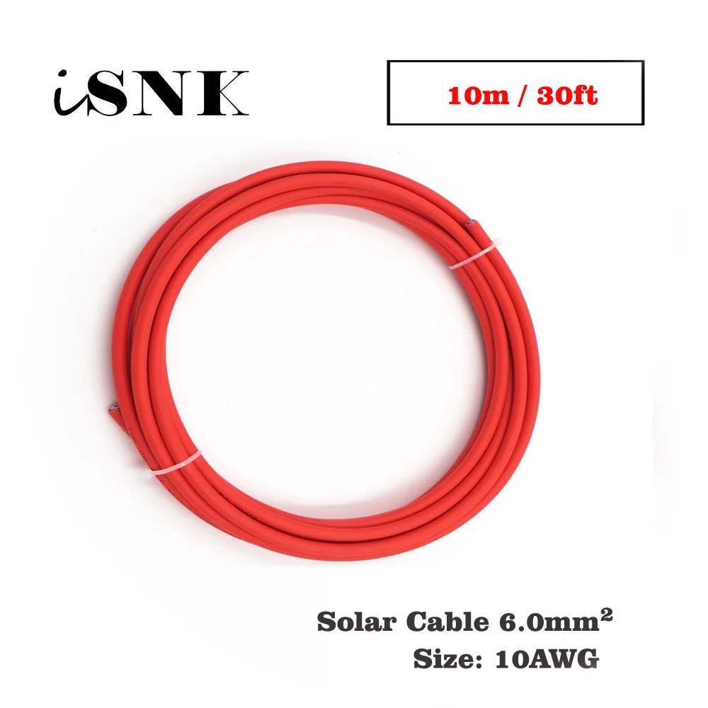 

10m 30ft x 10AWG 6mm2 Red Color Positive wire PVC Insulated photovoltaic electrical MC4 Connector cables solar panel connect