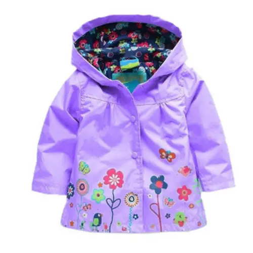 Детский Модный водонепроницаемый ветрозащитный плащ с капюшоном и цветочным принтом для девочек, верхняя одежда, одежда для маленьких девочек