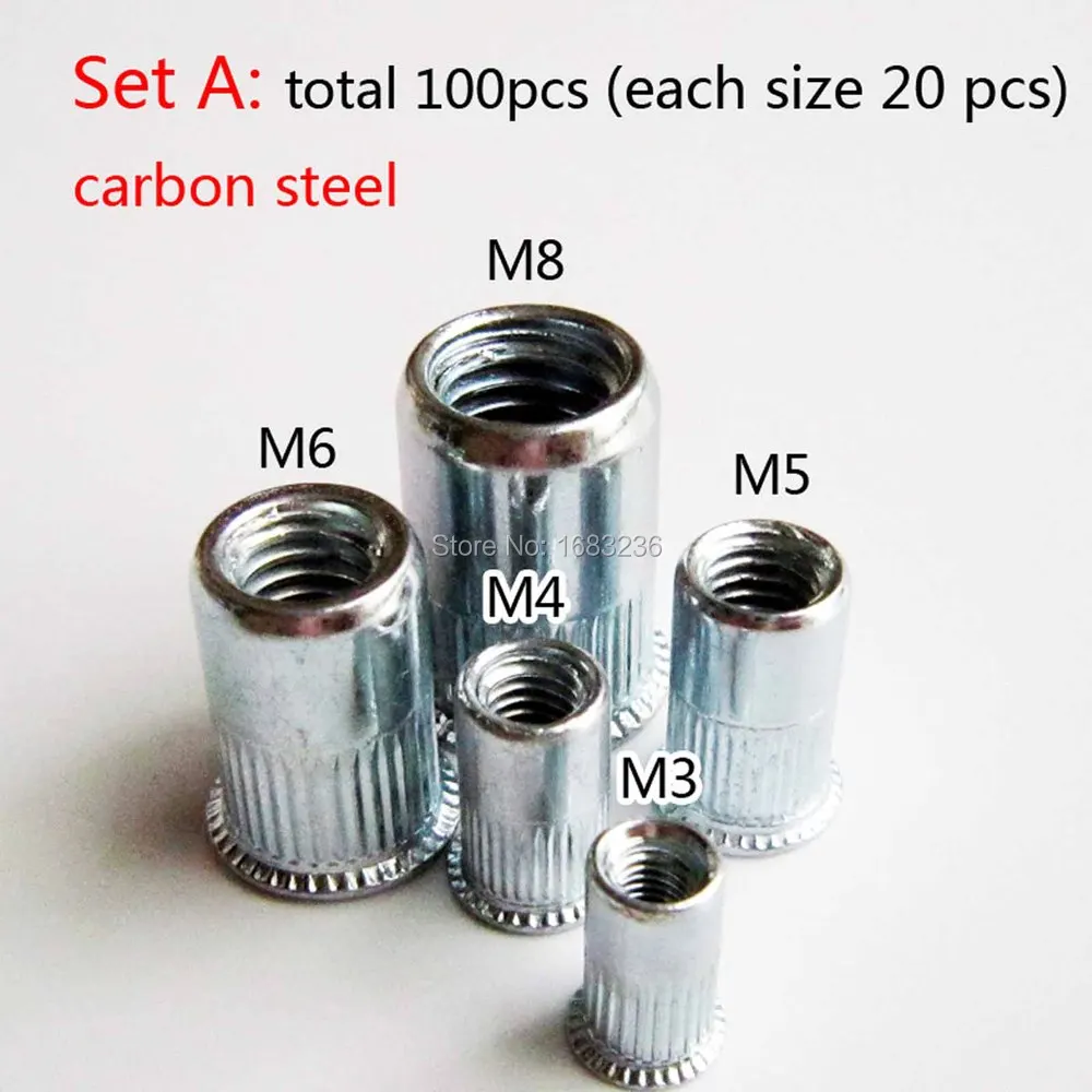 100pc Steel Flat Metric Blind Rivet Nut Insert Rivnut Nutsert