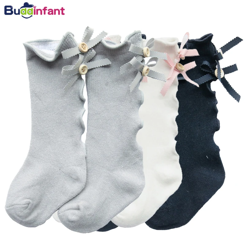 

Sweet Children's Long sock princess dress socks with bow ruffled pattern Soft Cotton knee high sock for baby girls wedding sock