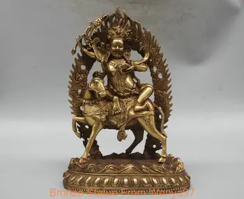 

mei 12'' China Tibet Pelden Lhamo Protector Buddha Ride Horse Bronze Statue