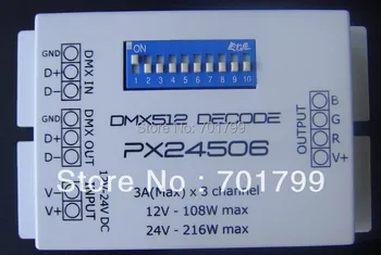 

PX24506;3A*3channel dmx constant voltage decoder,DC12-24V input