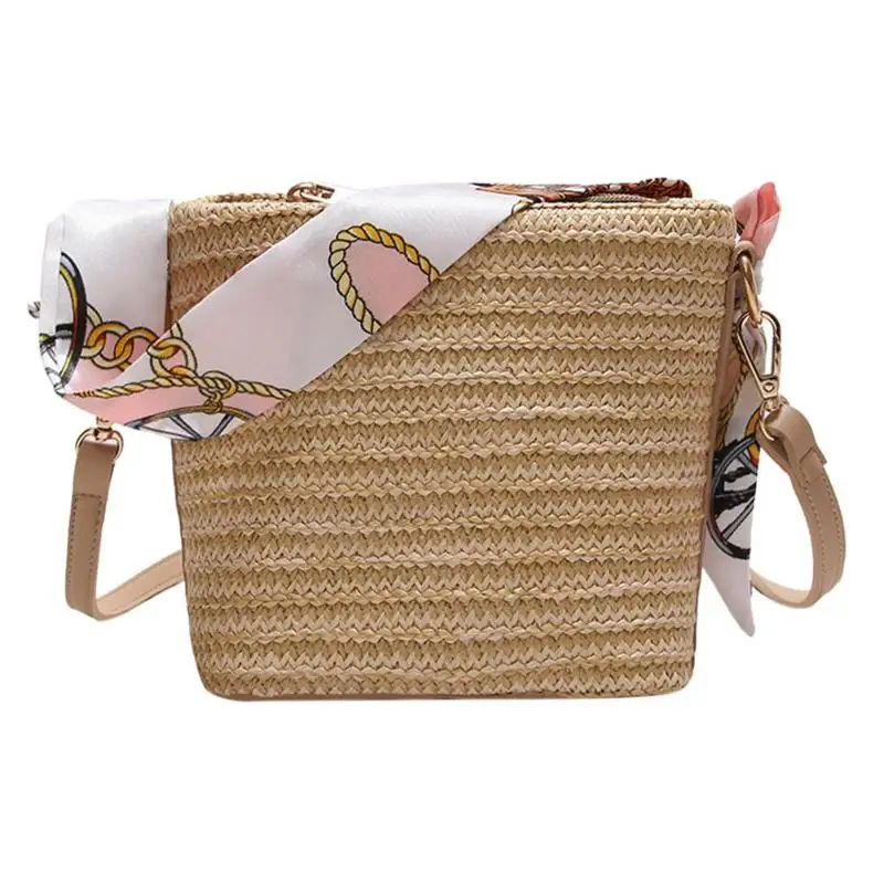 

Summer Women Straw Beach Handbag Messenger Shoulder Bucket Bag Girl Handmade Crossbody Bag Bohemian Rattan bag