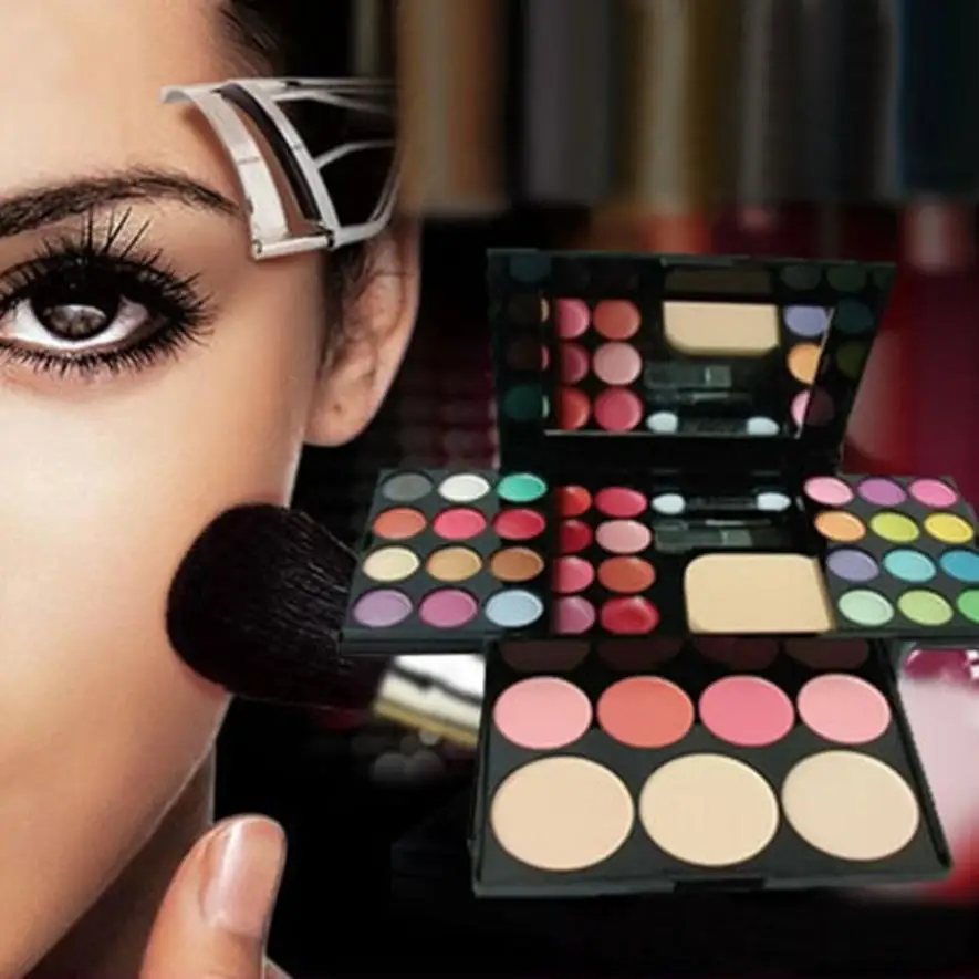 

Blusher Lip Gloss Shimmer Eyeshadow Palette Makeup Kit Brush Mirror Cosmetic Set Y605