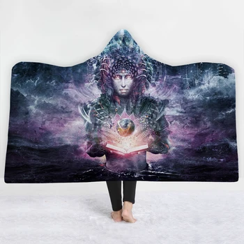 

Fantasy style Blanket with hat comfortable soft keep warm Blanket Maiden style twin full size blue purple desigh Blanket