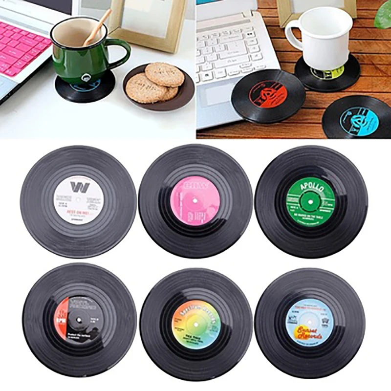 

Baispo 2 4 6 Pcs/set Rubber Vinyl Record Table Placemat Environmental Creative Coaster Heat-resistant Non Slip Dining Table Mat