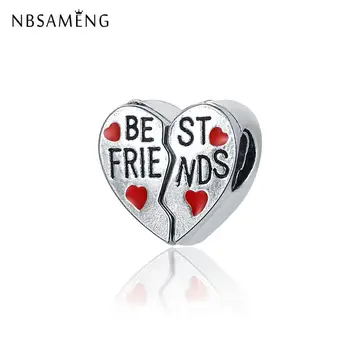 

Original Silver Plated Beads Charm Best Friends Charm Red Heart Enamel Charm Fit Bracelet Necklace DIY Women Jewelry