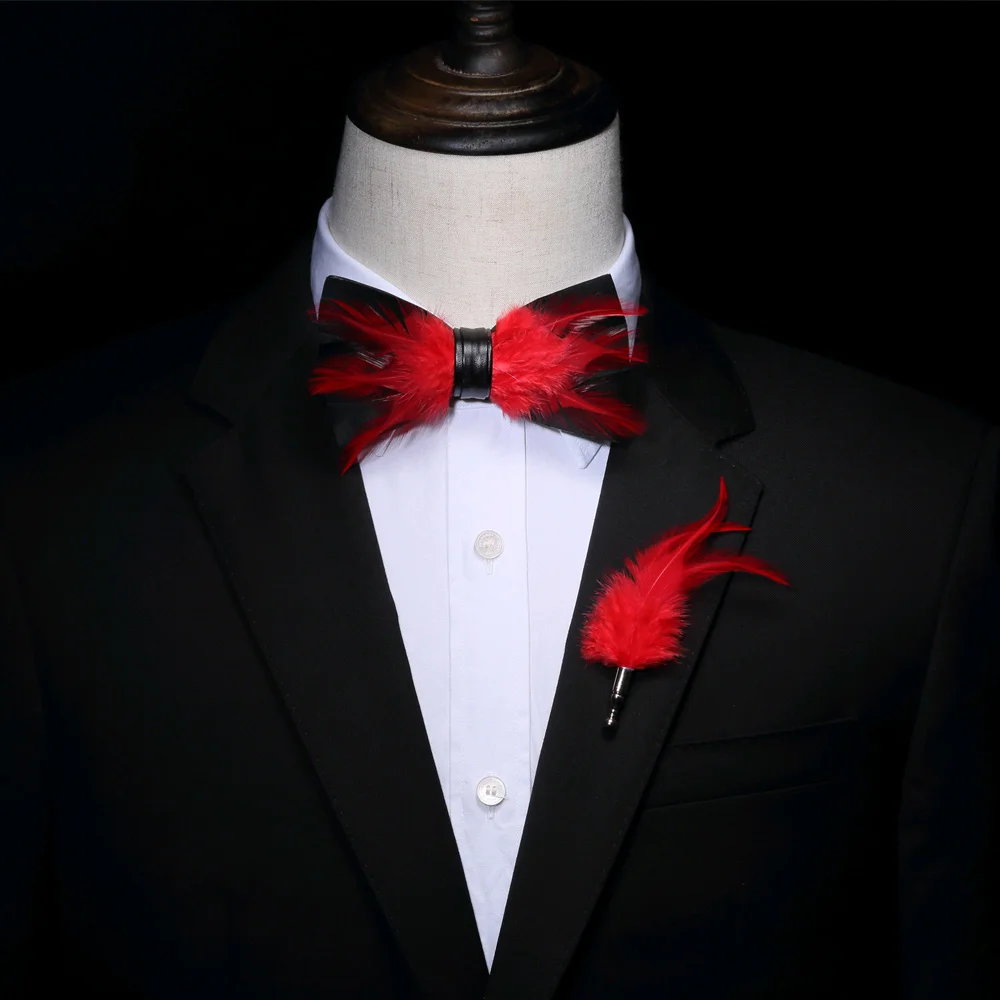 JEMYGINS оригинальная однотонная перьевая брошь для галстука-бабочки, набор для мужчин, свадебный подарок, модный кожаный галстук-бабочка ручной работы, s булавка, подарочная коробка - Цвет: Y539