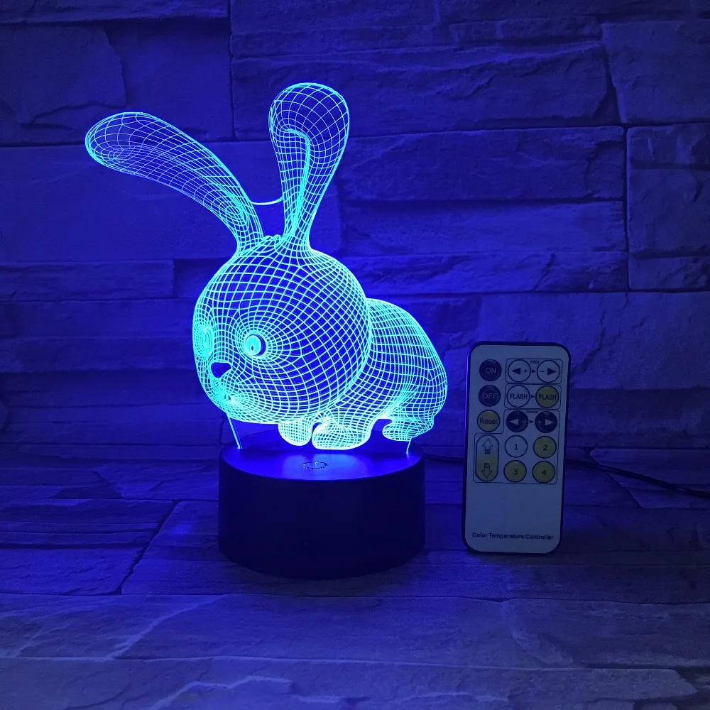 Прекрасный светодиодный светильник в форме кролика, 7 цветов, с переключателем, в качестве детских праздничных подарков, с пультом дистанционного управления или сенсорным управлением