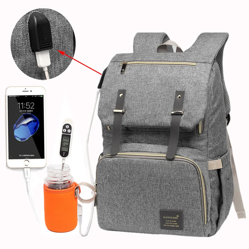 

Diaper Bag USB Baby Nappy Bag Mummy Daddy Backpack Large Capacity Waterproof Casual Laptop Bag Rechargeable Holder for Bottle