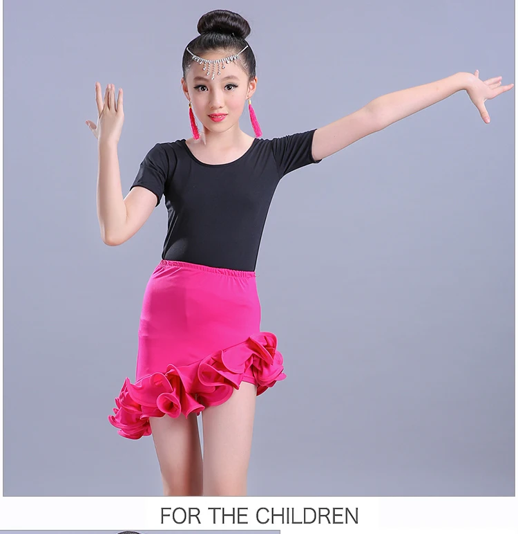 Одежда для бальных танцев с рюшами и цветочным рисунком для латинских танцев; платье для соревнований для девочек; детская юбка для занятий сальсой, танго, ча-ча - Цвет: EO