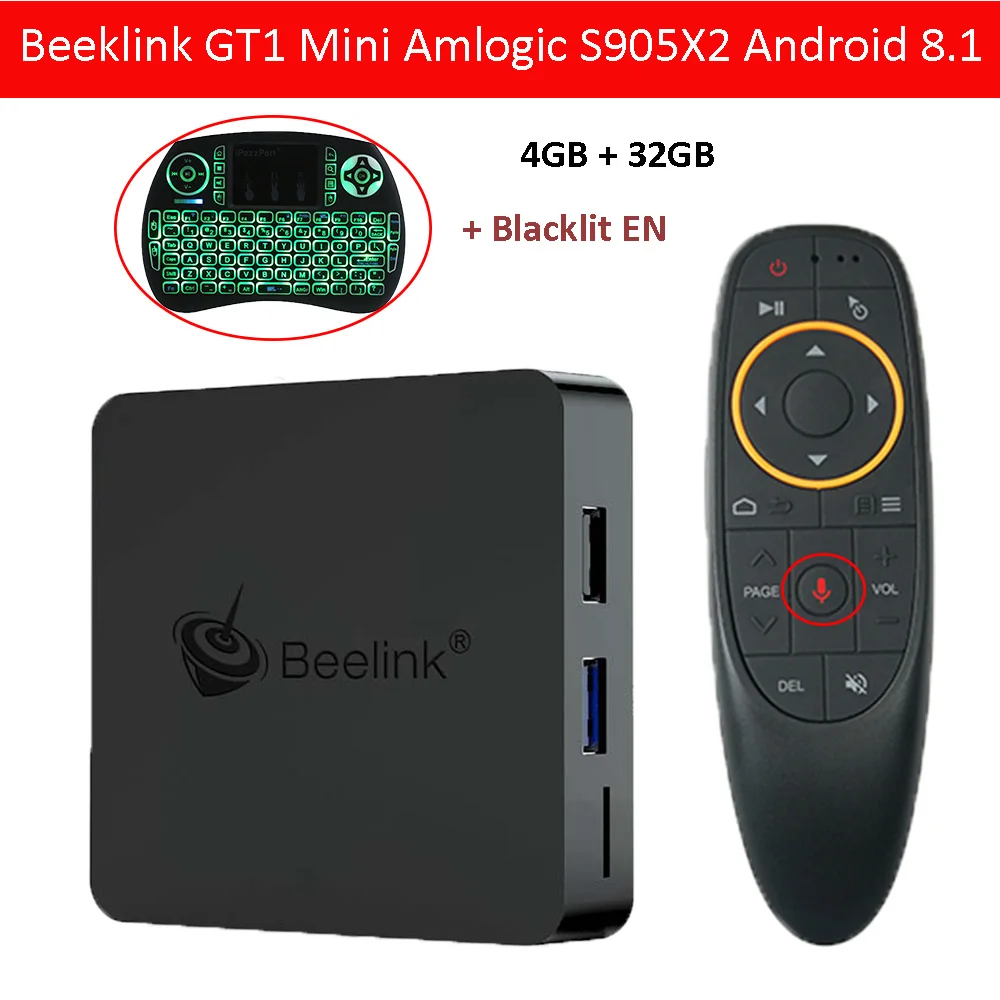 Мини ТВ-приставка Beelink GT1 Amlogic S905X2 Android 8,1 tv Box 4G DDR4 32G BT 4,0 Dual Wifi HDMI 2,0 телеприставка с голосовым управлением - Цвет: 4G 32G Blacklit EN