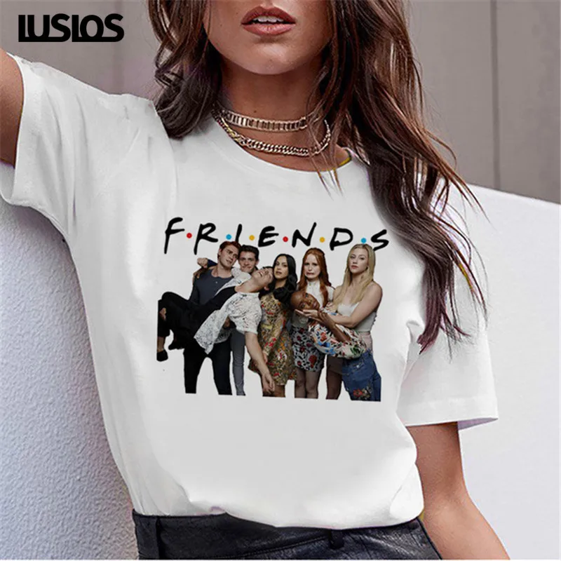 

LUSLOS Best Friends RIVERDALE Female T Shirt Summer Women Short Sleeve Tshirts White Casual Print Vogue Shirt Retro style Tees
