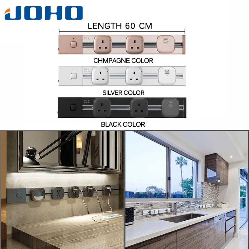 

JOHO Factory Socketbar 60CM Length 4000W Aluminum Tomada Usb Wall Socket 3C LED Light Living Room Meeting Room