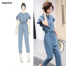 Lotus Sleeve Jumpsuit Women 2015 Spring And Summer New European Style One Piece Pants Female Elegant High Waist Trousers Lotus Sleeve Jumpsuit Women 2015 Spring And Summer New European Style One Piece Pants Female Elegant High Waist Trousers
