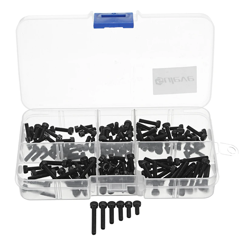 

180 pcs/set M3 x 4/6/8/12/16/20mm Carbon Steel Metric Hex Socket Cap Screw Allen Bolt Assortment Kit
