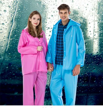 

Blue Reusable Raincoat Jacket Pants Set Women Men Waterproof Rain Pants with Hood Windbreaker Women Drifting Rainwear LZO279