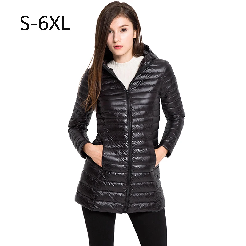 COUTUDI Woman Autumn Winter Hooded Long Coat 90 White Goose Down Coat Female lightweight font b