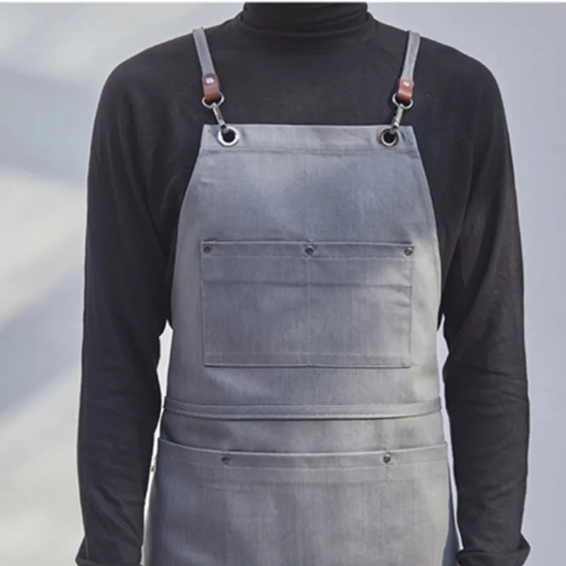 Black Gray Denim Apron D96-6