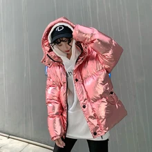 Уличная ins супер огненная Серебряная блестящая негабаритная зимняя куртка Толстая теплая Harajuku пуховик женский топ парки