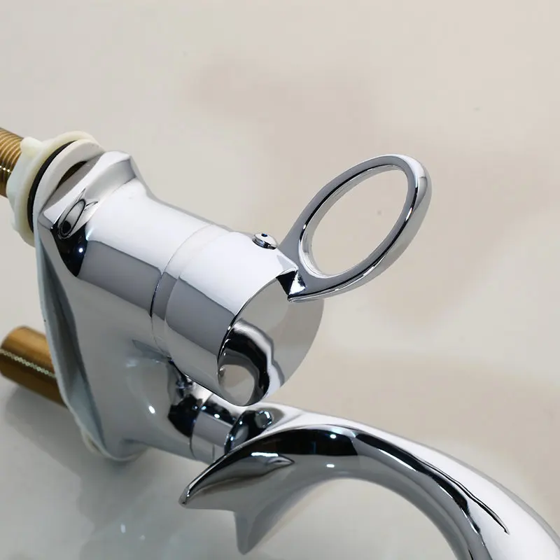 KEMAIDI Дельфин Стиль Одной ручкой смеситель для раковины хромированная отделка ванная комната двойное отверстие Смесители с горячей и холодной водой