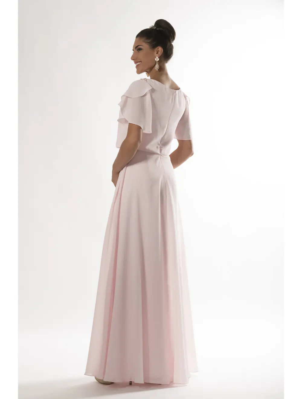 Длинные Скромные платья для подружки невесты 2019 с расклешенными рукавами светло-розовый трапециевидной формы длиной до пола Формальные