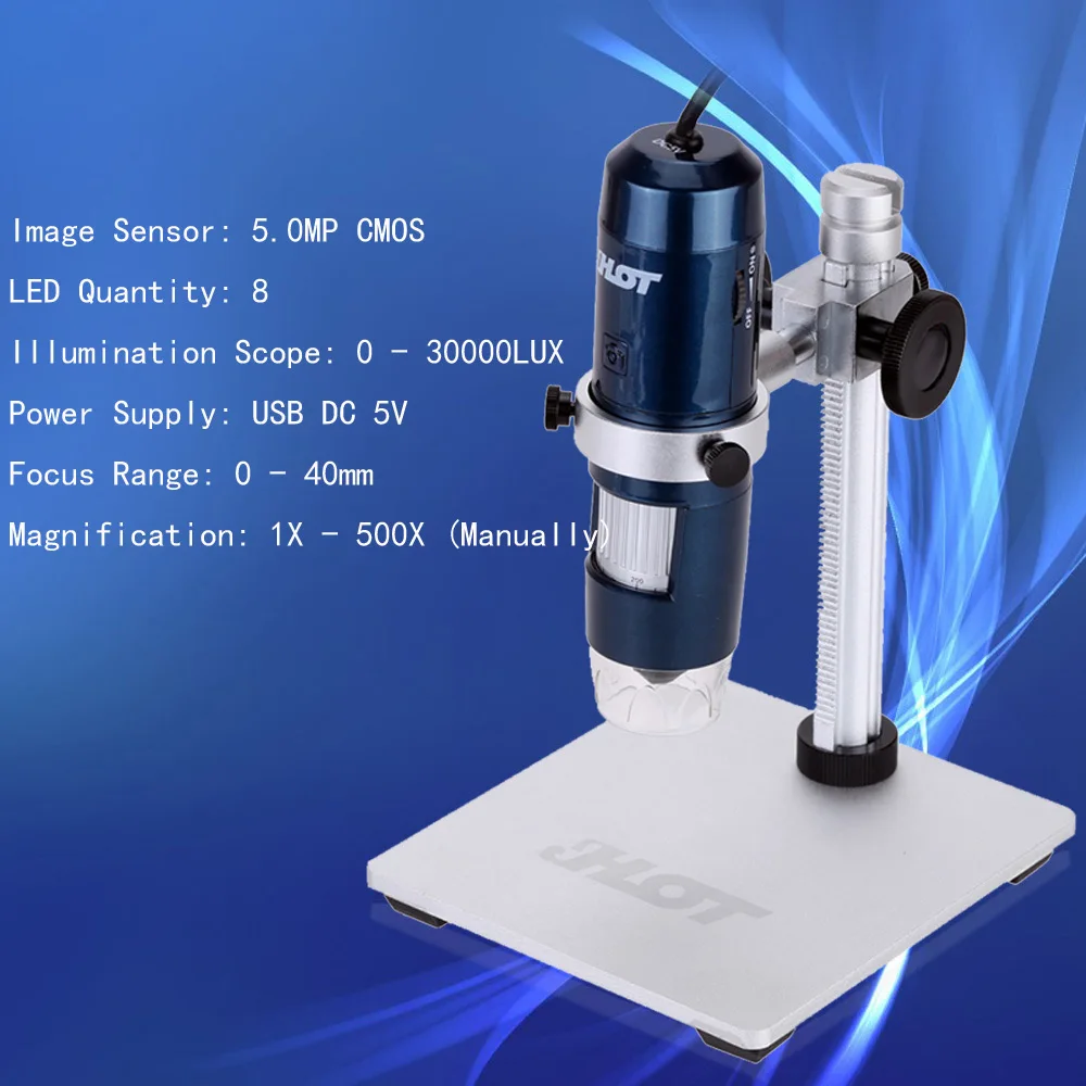 

1X-500X 8LED USB Digital Microscope Zoom Endoscope Magnifier with Base True 5.0MP Camera