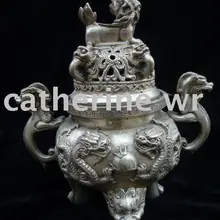 Коллекционная династия Мин(xuan de1426-1438) серебряный дракон ладан \ ценсер, украшение