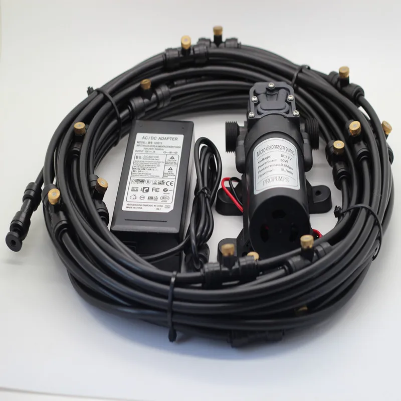 

F077 12m (40feet) Misting Cooling System With 12V 60W Micro High Pressure Self Priming Diaphragm Pump& Power Supply